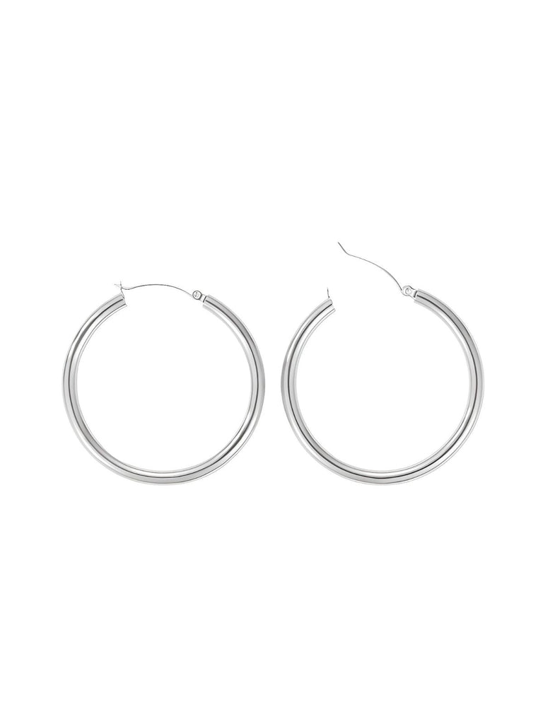 Boucles d'oreilles créoles rondes acier inoxydable, look minimaliste, style européen américain, finition or ou argent, trois tailles disponibles, modèle Uguette - Boucles d'oreilles - Argent 24 mm