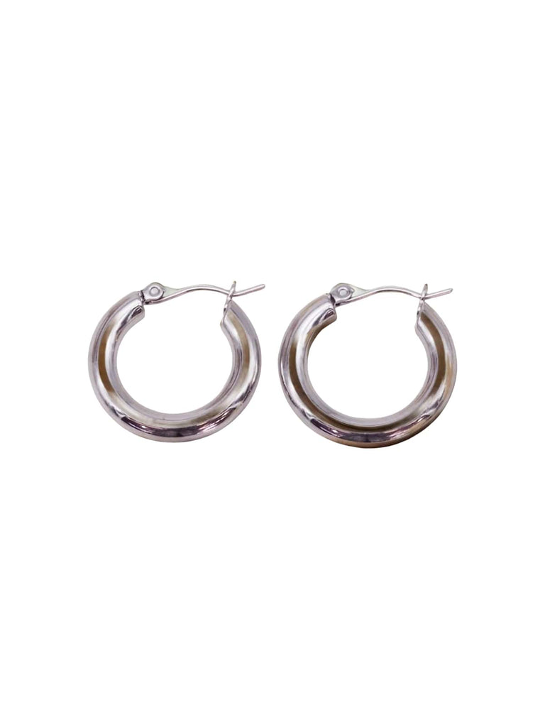 Boucles d'oreilles créoles rondes acier inoxydable, look minimaliste, style européen américain, finition or ou argent, trois tailles disponibles, modèle Uguette - Boucles d'oreilles - Argent 24 mm