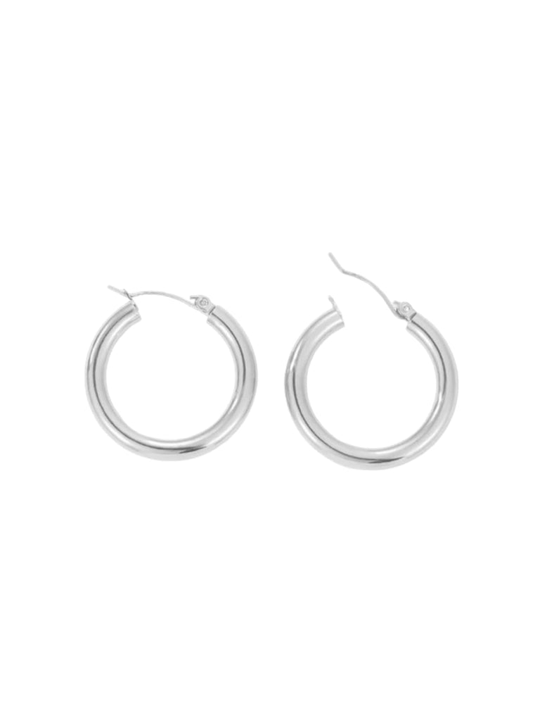Boucles d'oreilles créoles rondes acier inoxydable, look minimaliste, style européen américain, finition or ou argent, trois tailles disponibles, modèle Uguette - Boucles d'oreilles - Argent 24 mm