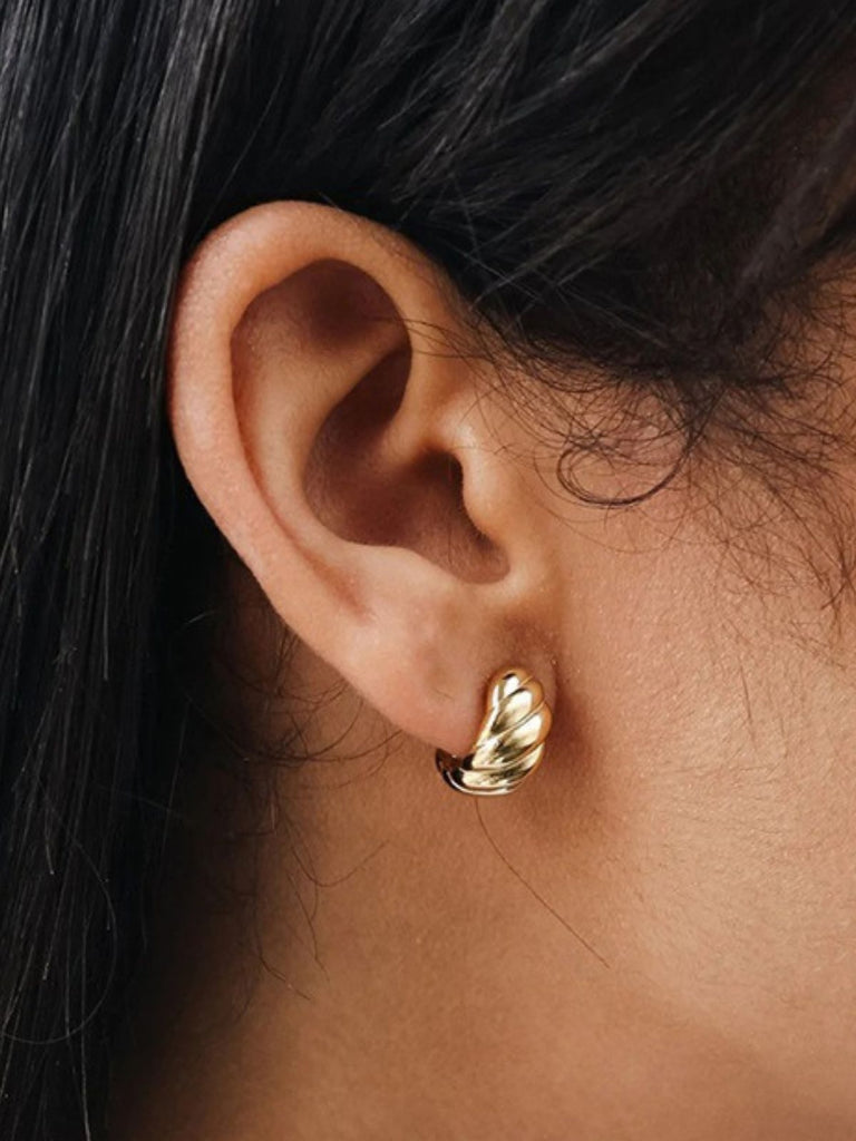 Boucles d'oreilles croissant, acier inoxydable, plaqué or 14K, mini créoles, design géométrique, modèle Ninon - Boucles d'oreilles - Or 34 mm