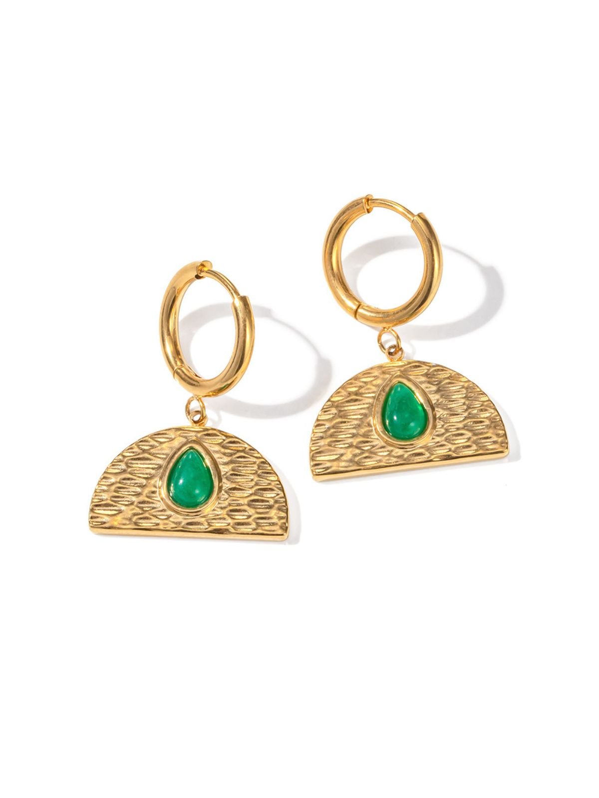 Boucles D'oreilles Brisure Rondes à Motif œil D'Horus, Verre Bleu-vert Sur Métal, Style Art Déco - Neuves Avec étiquettes