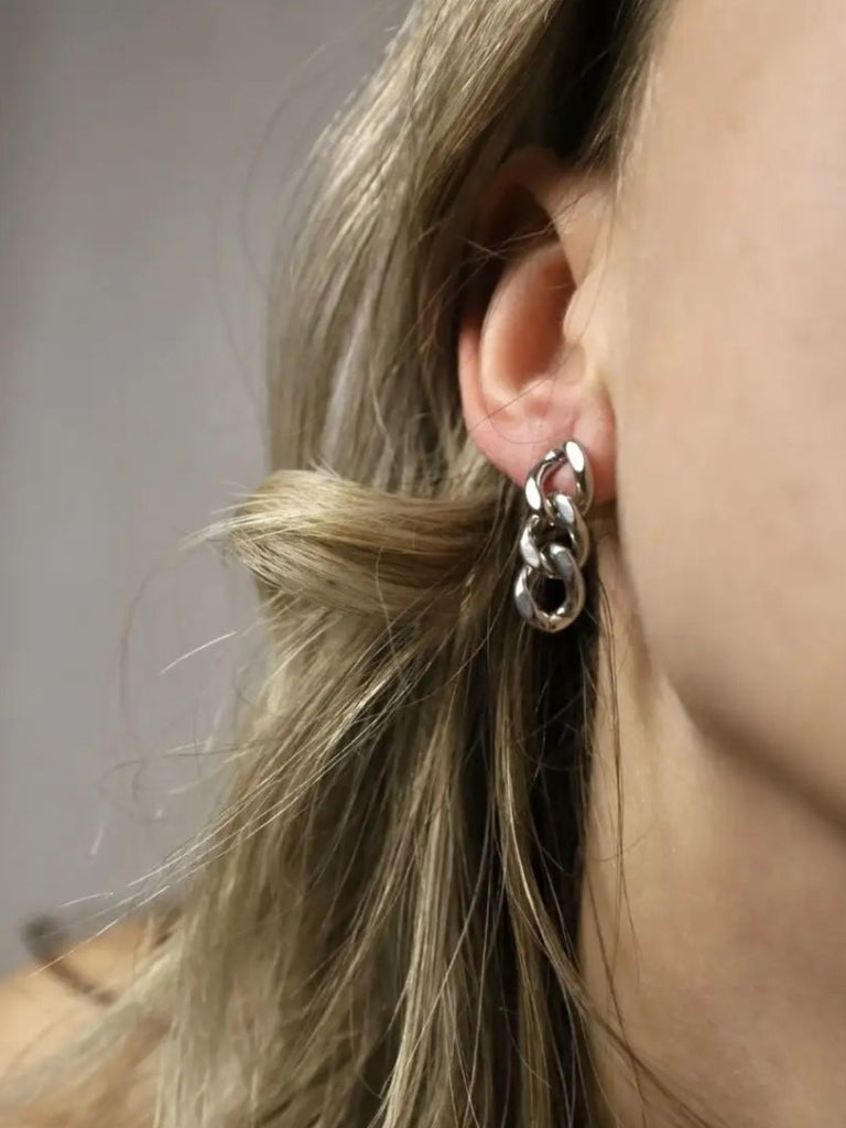 Boucles d'oreilles femme, acier inoxydable doré, chaîne cubaine, style punk, bijoux tendance, modèle Rosine - Boucles d'oreilles - Argent