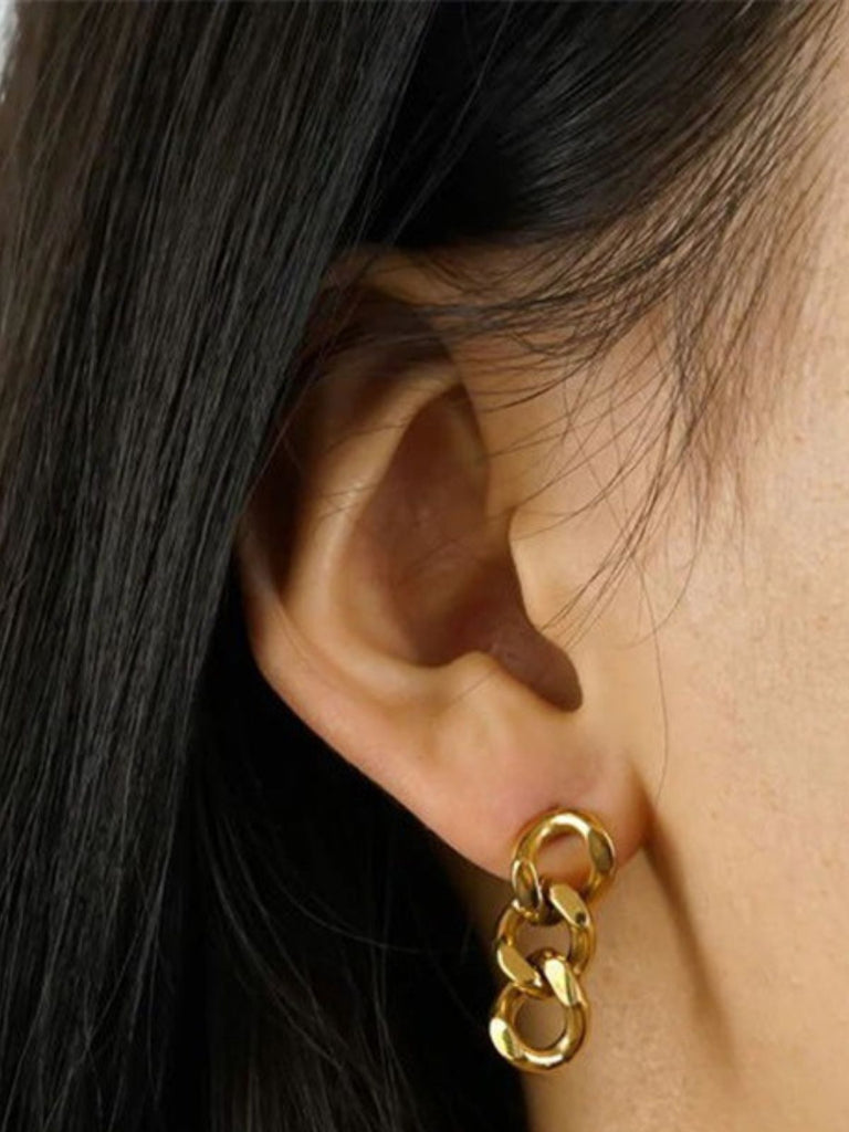 Boucles d'oreilles femme, acier inoxydable doré, chaîne cubaine, style punk, bijoux tendance, modèle Rosine - Boucles d'oreilles - Or