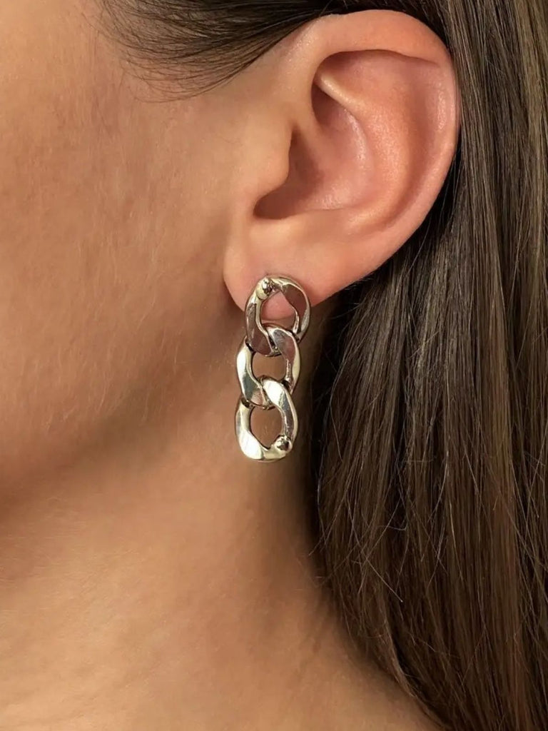 Boucles d'oreilles femme, acier inoxydable doré, chaîne cubaine, style punk, bijoux tendance, modèle Rosine - Boucles d'oreilles - Argent