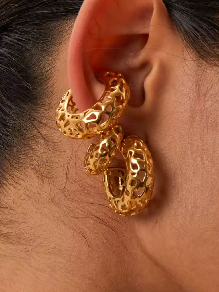 Boucles d'oreilles femme, acier inoxydable, or 18K, design géométrique, style moderne, modèle Unah - Boucles d'oreilles - Or 32 mm