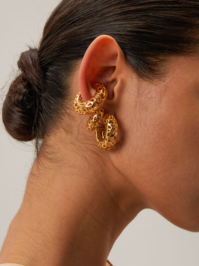 Boucles d'oreilles femme, acier inoxydable, or 18K, design géométrique, style moderne, modèle Unah - Boucles d'oreilles - Or 32 mm