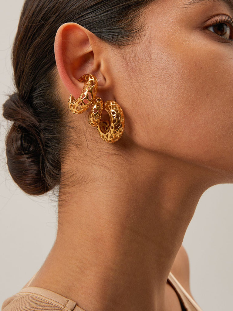 Boucles d'oreilles femme, acier inoxydable, or 18K, design géométrique, style moderne, modèle Unah - Boucles d'oreilles - Or 32 mm