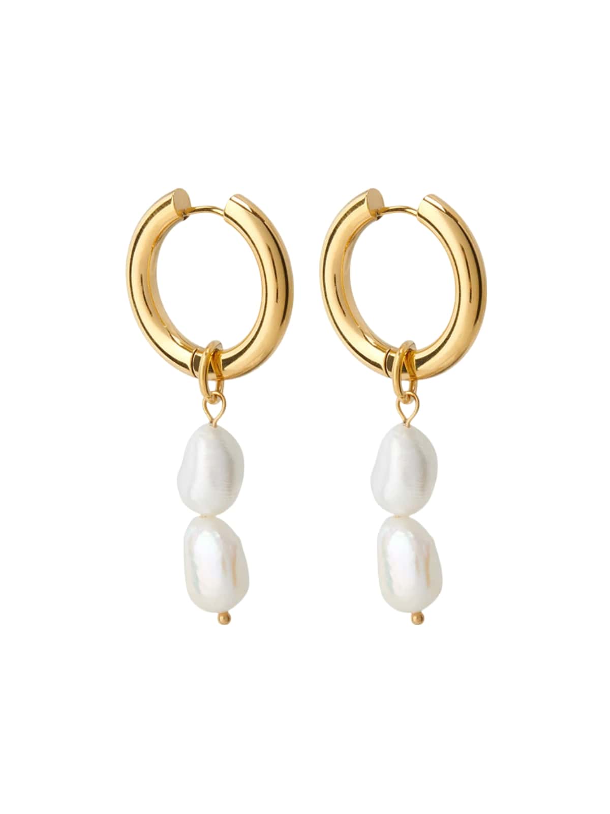 Boucles d'oreilles femme, perles d'eau douce, acier inoxydable, or 18K, design géométrique, modèle Joffrine - Boucles d'oreilles - Or 75 mm