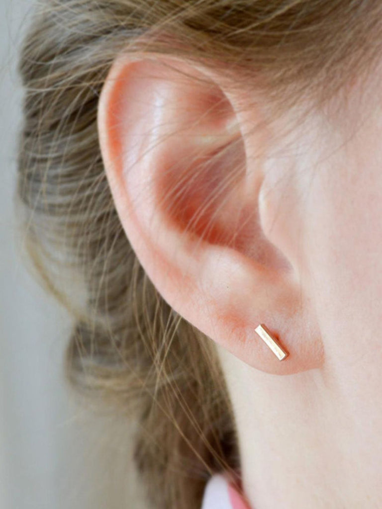 Boucles d'oreilles géométriques, design minimaliste, acier inoxydable 316, look punk, bijou moderne femme, modèle Nathalia - Boucles d'oreilles - Or 8 mm