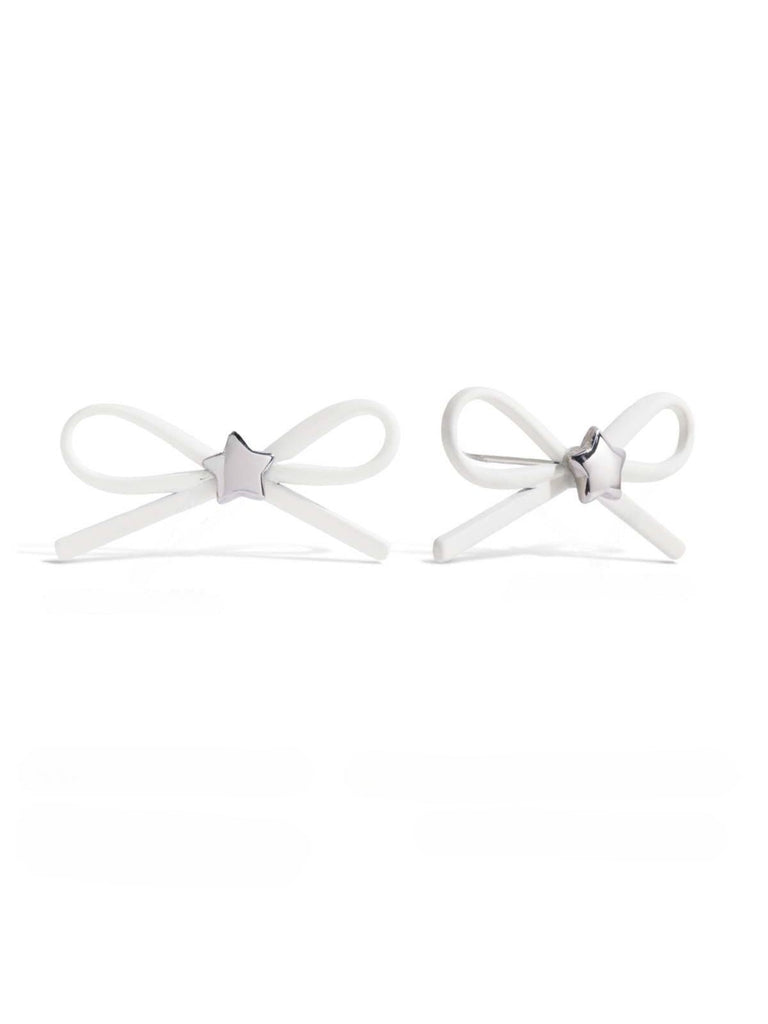 Boucles d'oreilles nœud ruban, forme étoile, acier inoxydable, style ins, blanc, rose, modèle Ruby - Boucles d'oreilles - Blanc