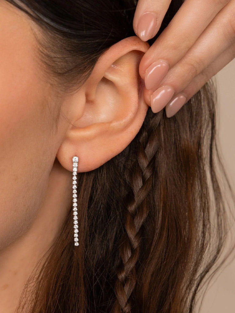 Boucles d'oreilles pendantes, zirconium cubique, acier inoxydable doré, bijou tendance femme, modèle Rosalie - Boucles d'oreilles - Argent