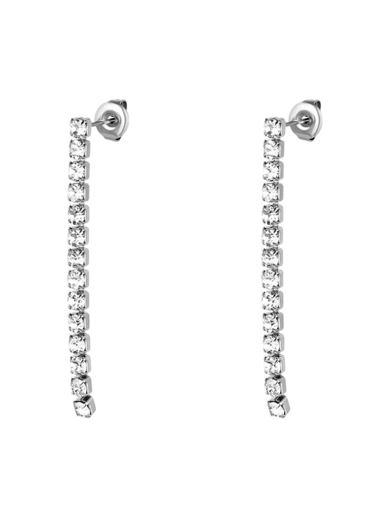 Boucles d'oreilles pendantes, zirconium cubique, acier inoxydable doré, bijou tendance femme, modèle Rosalie - Boucles d'oreilles - Argent