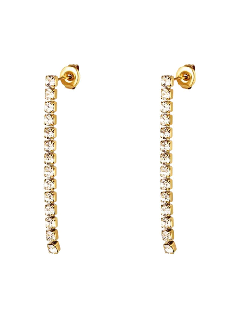 Boucles d'oreilles pendantes, zirconium cubique, acier inoxydable doré, bijou tendance femme, modèle Rosalie - Boucles d'oreilles - Or