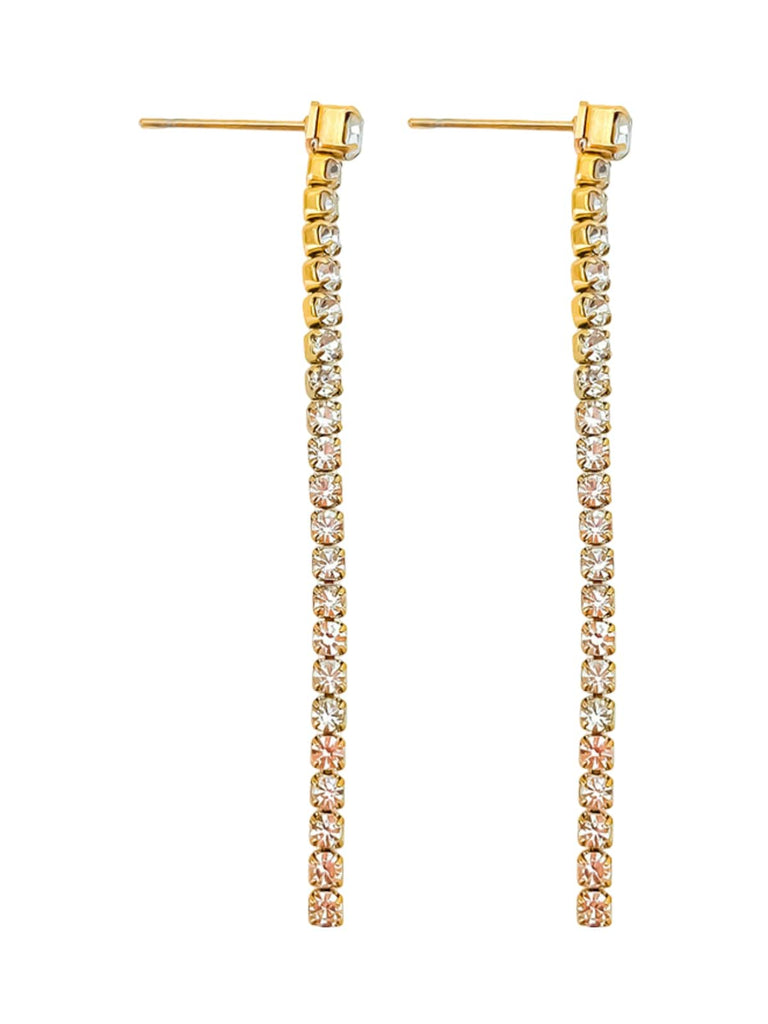 Boucles d'oreilles pendantes, zirconium cubique, acier inoxydable doré, bijou tendance femme, modèle Rosalie - Boucles d'oreilles - Or