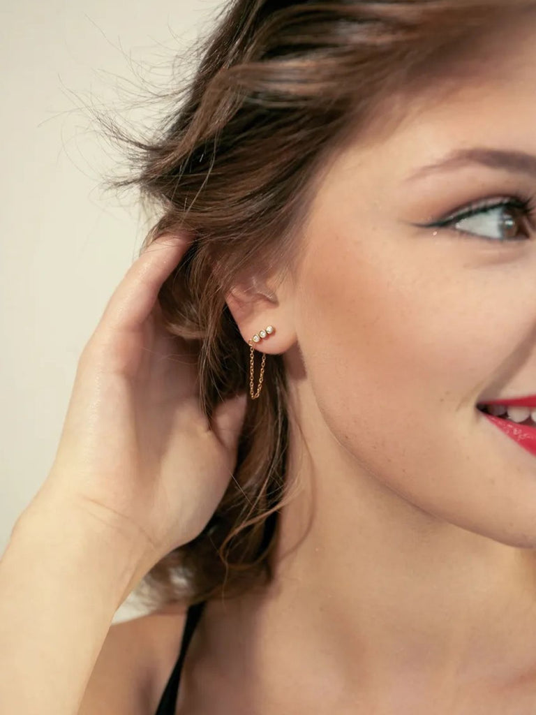 Boucles d’oreilles perles eau douce, acier inoxydable, plaqué or 14K, femme moderne, modèle Juline - Boucles d'oreilles - Or 35 mm