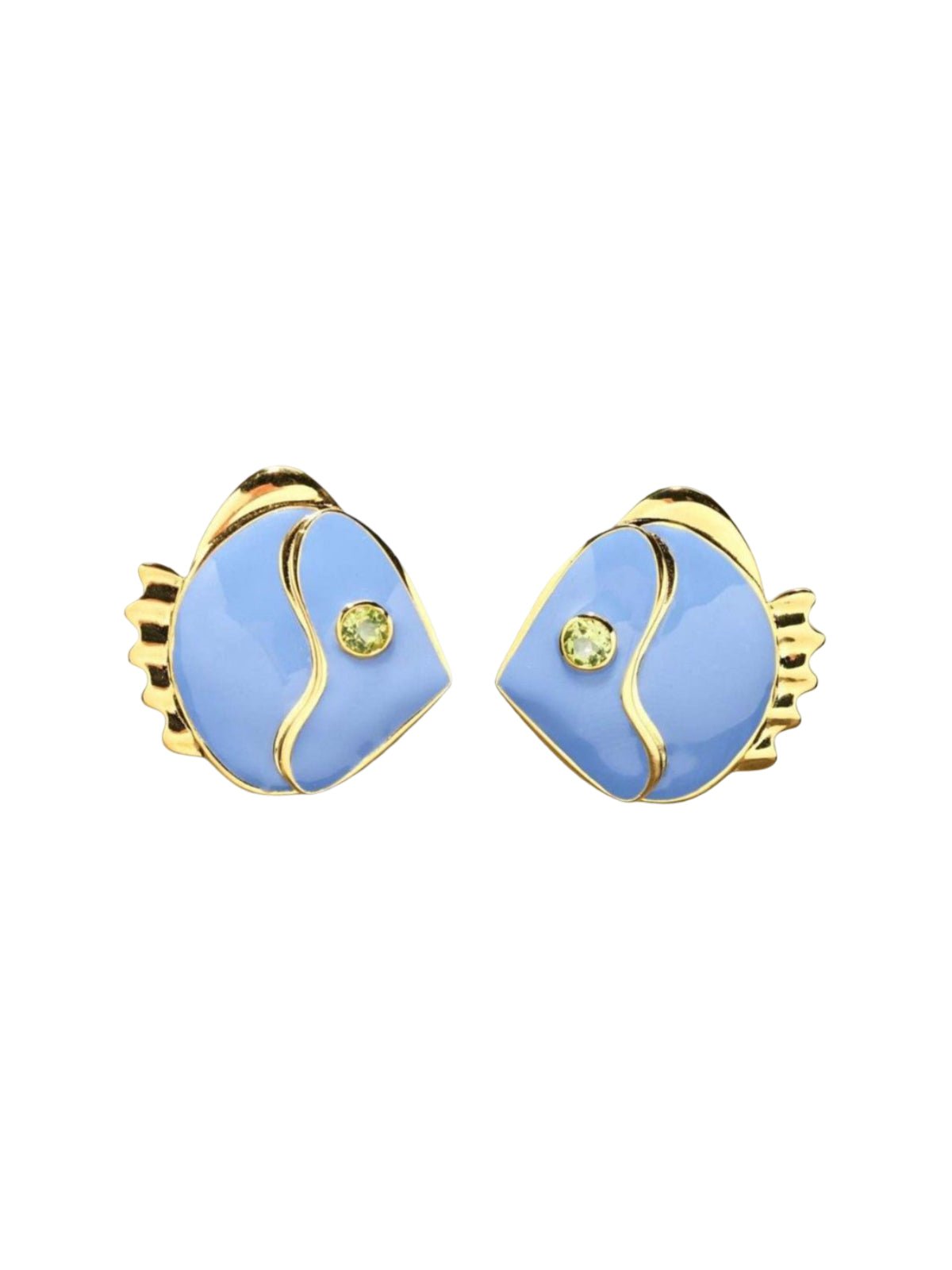Boucles d’oreilles poisson bleu, style rétro, plaqué or 18K, strass vert, acier inoxydable, modèle Posène - Boucles d'oreilles - Bleu