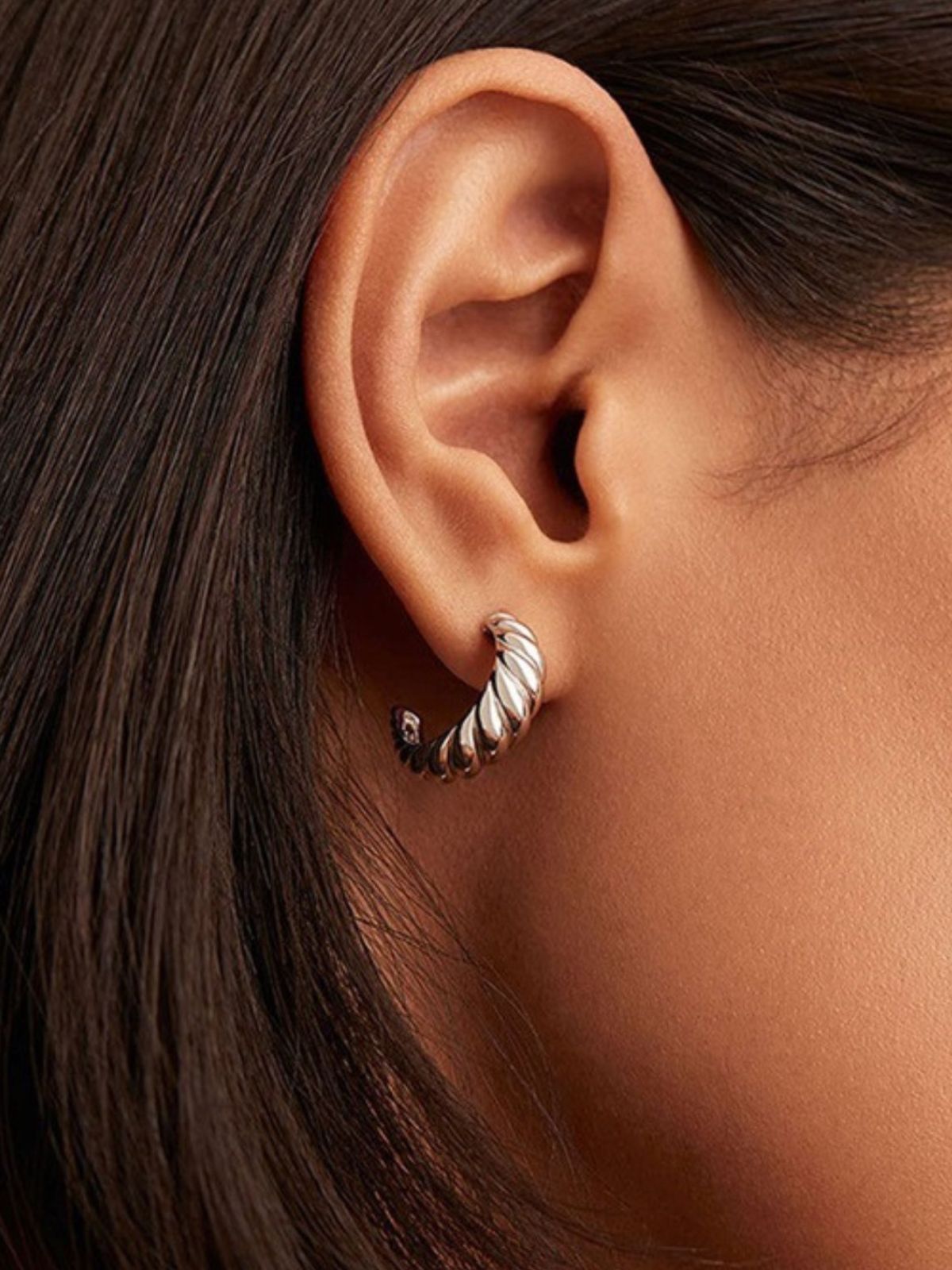 Boucles d'oreilles torsadées corne, acier inoxydable doré, forme géométrique, bijoux femme, modèle Rachilde - Boucles d'oreilles - Argent 17 mm