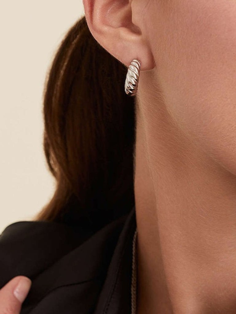 Boucles d'oreilles torsadées corne, acier inoxydable doré, forme géométrique, bijoux femme, modèle Rachilde - Boucles d'oreilles - Argent 17 mm