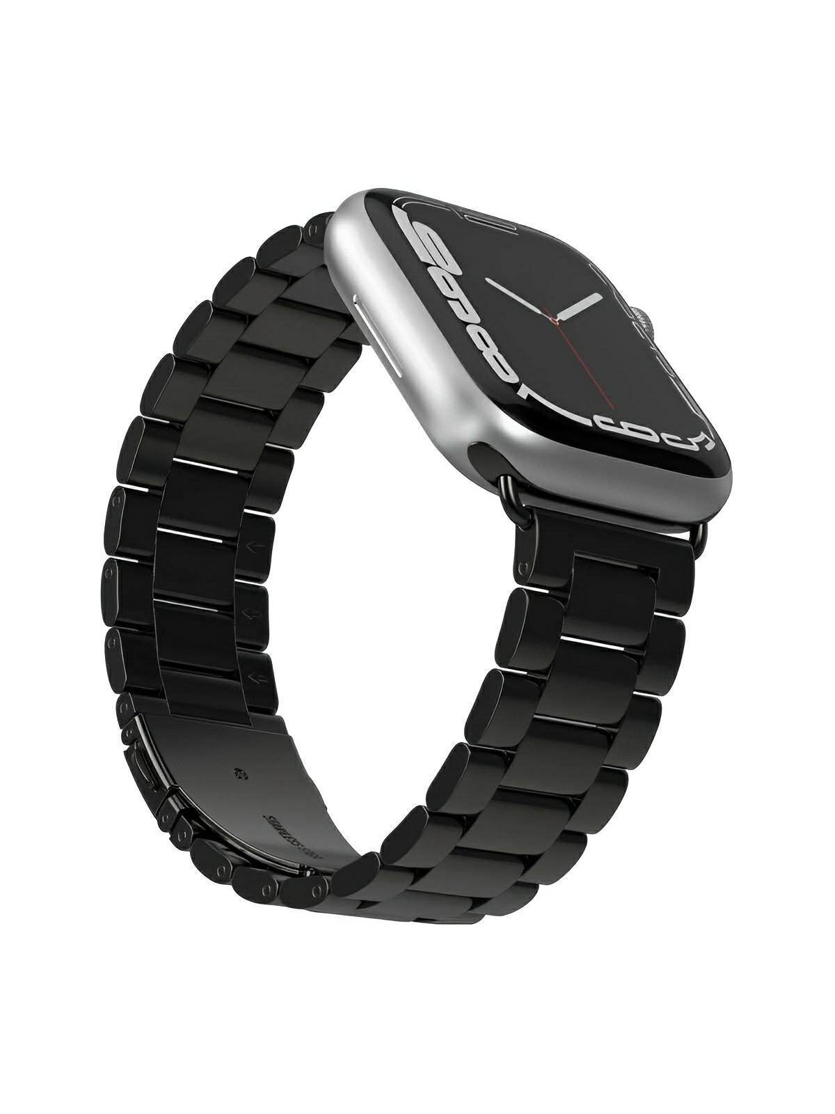 Bracelet acier inoxydable Apple Watch, design raffiné, maillons ajustables, fermoir invisible, confort et style, modèle Major - Bracelet Apple Watch - Noir 38 à 42mm
