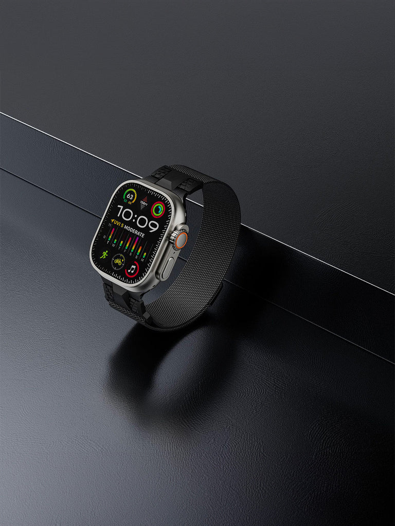 Bracelet Apple Watch acier inoxydable, aimanté, design Milanese, solide et résistant, ultra et series, modèle Nao - Bracelet Apple Watch - Noir 38 à 42mm