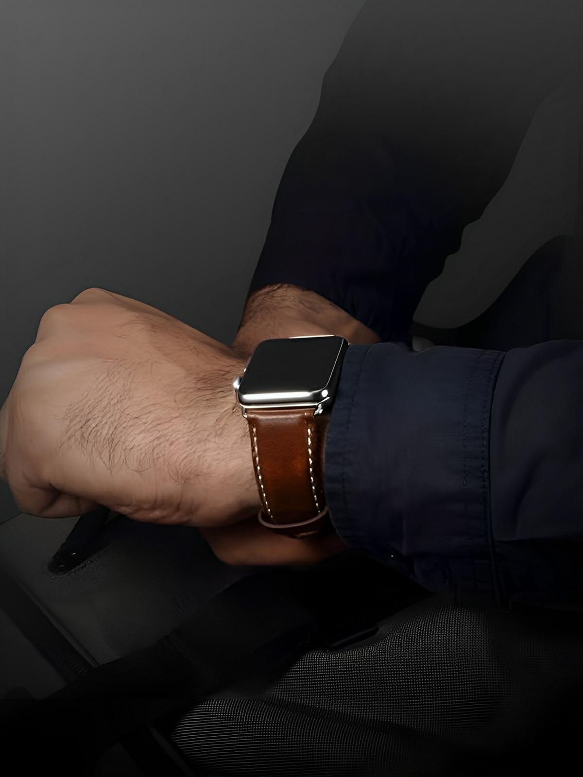 Bracelet Apple Watch cuir véritable, acier inoxydable, ajustable, pour l'homme moderne, modèle Lino - Bracelet Apple Watch - Noir 38 à 42mm