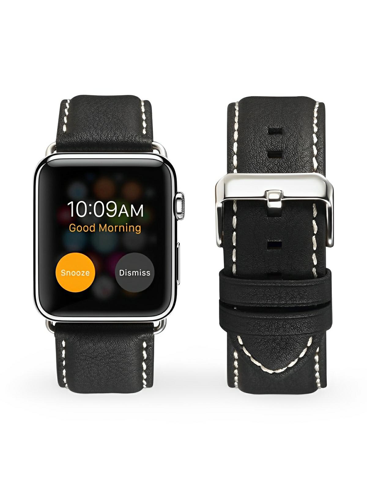 Bracelet Apple Watch cuir véritable, acier inoxydable, ajustable, pour l'homme moderne, modèle Lino - Bracelet Apple Watch - Noir 38 à 42mm