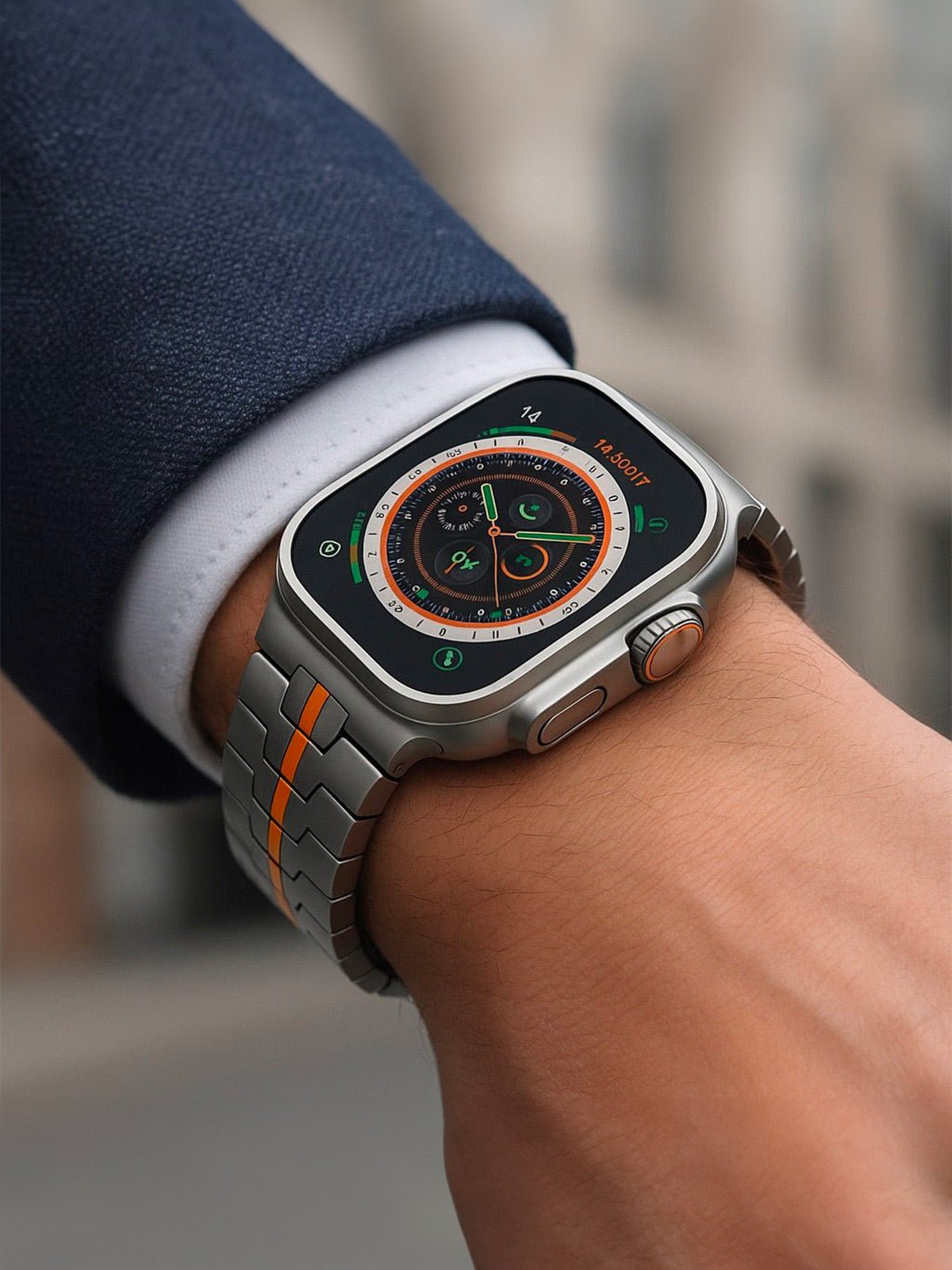 Bracelet Apple Watch Ultra, en acier inoxydable, design sport, fermeture déployante, haute technologie, modèle Titan - Bracelet Apple Watch - Argent 38 à 42mm