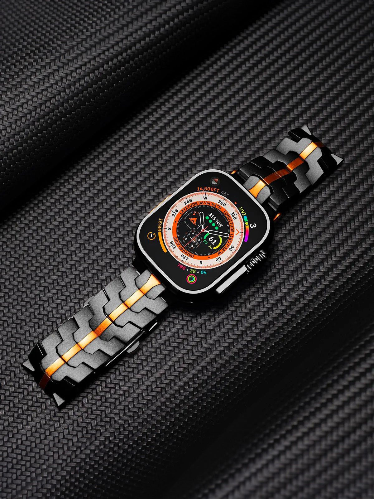 Bracelet Apple Watch Ultra, en acier inoxydable, design sport, fermeture déployante, haute technologie, modèle Titan - Bracelet Apple Watch - Noir 38 à 42mm