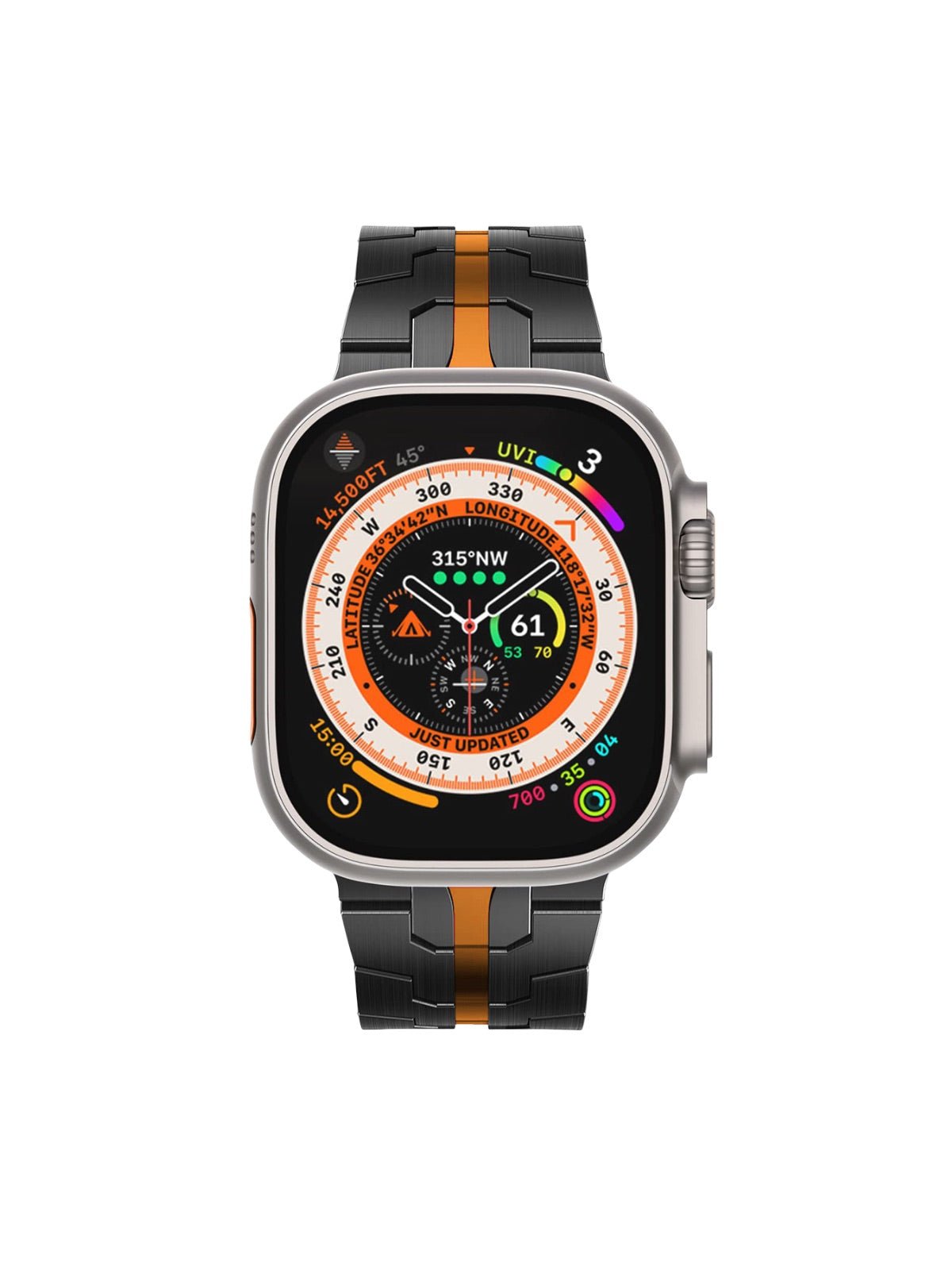 Bracelet Apple Watch Ultra, en acier inoxydable, design sport, fermeture déployante, haute technologie, modèle Titan - Bracelet Apple Watch - Noir 38 à 42mm
