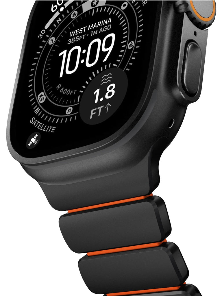 Bracelet Apple Watch Ultra Premium, en Titane Grade 4, fermeture magnétique N52, intérieur FKM, design sportif premium, look prestigieux, modèle Salvador - Bracelet Apple Watch - Noir et orange 44 à 49 mm