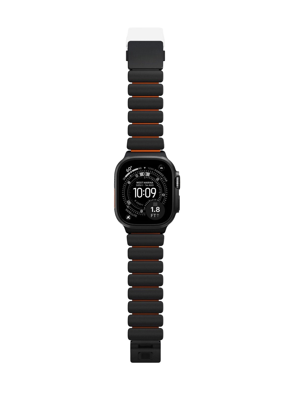 Bracelet Apple Watch Ultra Premium, en Titane Grade 4, fermeture magnétique N52, intérieur FKM, design sportif premium, look prestigieux, modèle Salvador - Bracelet Apple Watch - Noir et orange 44 à 49 mm