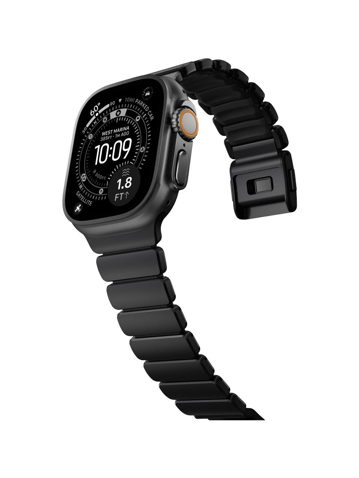 Bracelet Apple Watch Ultra Premium, en Titane Grade 4, fermeture magnétique N52, intérieur FKM, design sportif premium, look prestigieux, modèle Salvador - Bracelet Apple Watch - Noir 44 à 49 mm