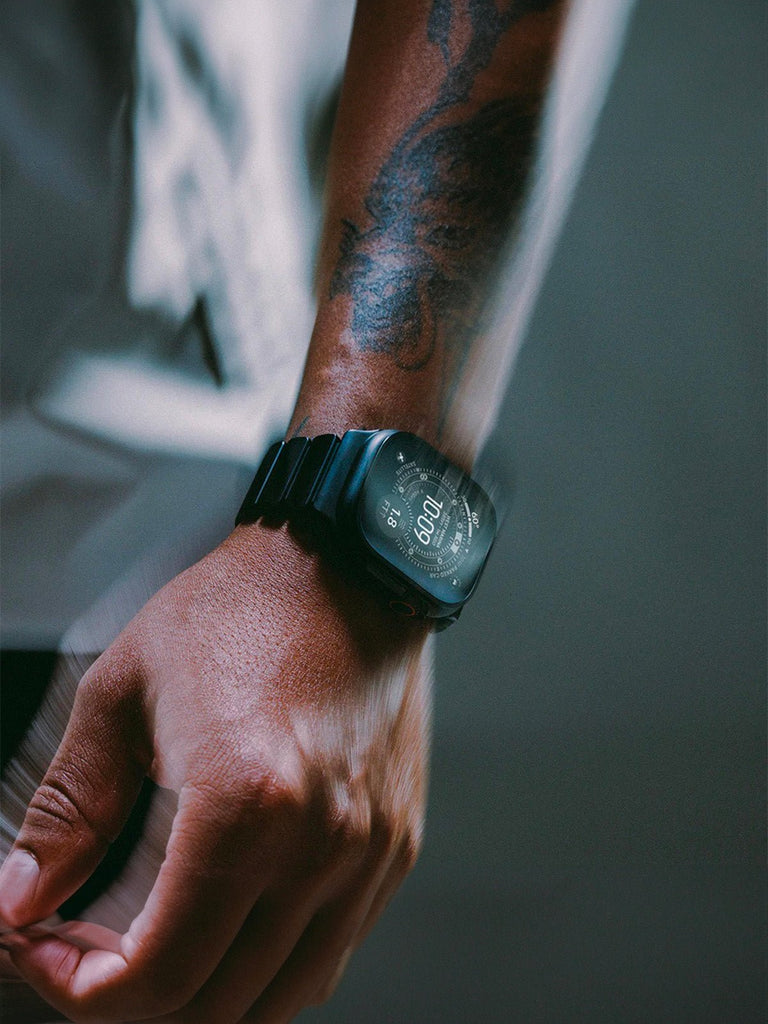 Bracelet Apple Watch Ultra Premium, en Titane Grade 4, fermeture magnétique N52, intérieur FKM, design sportif premium, look prestigieux, modèle Salvador - Bracelet Apple Watch - Noir 44 à 49 mm