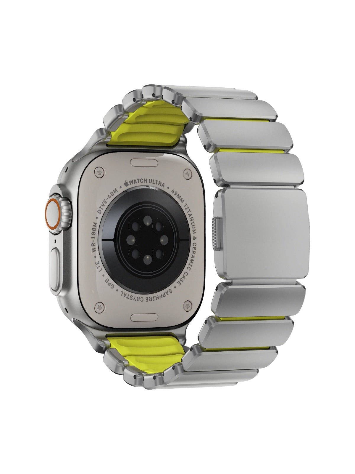 Bracelet Apple Watch Ultra Premium, en Titane Grade 4, fermeture magnétique N52, intérieur FKM, design sportif premium, look prestigieux, modèle Salvador - Bracelet Apple Watch - Argent et vert 44 à 49 mm