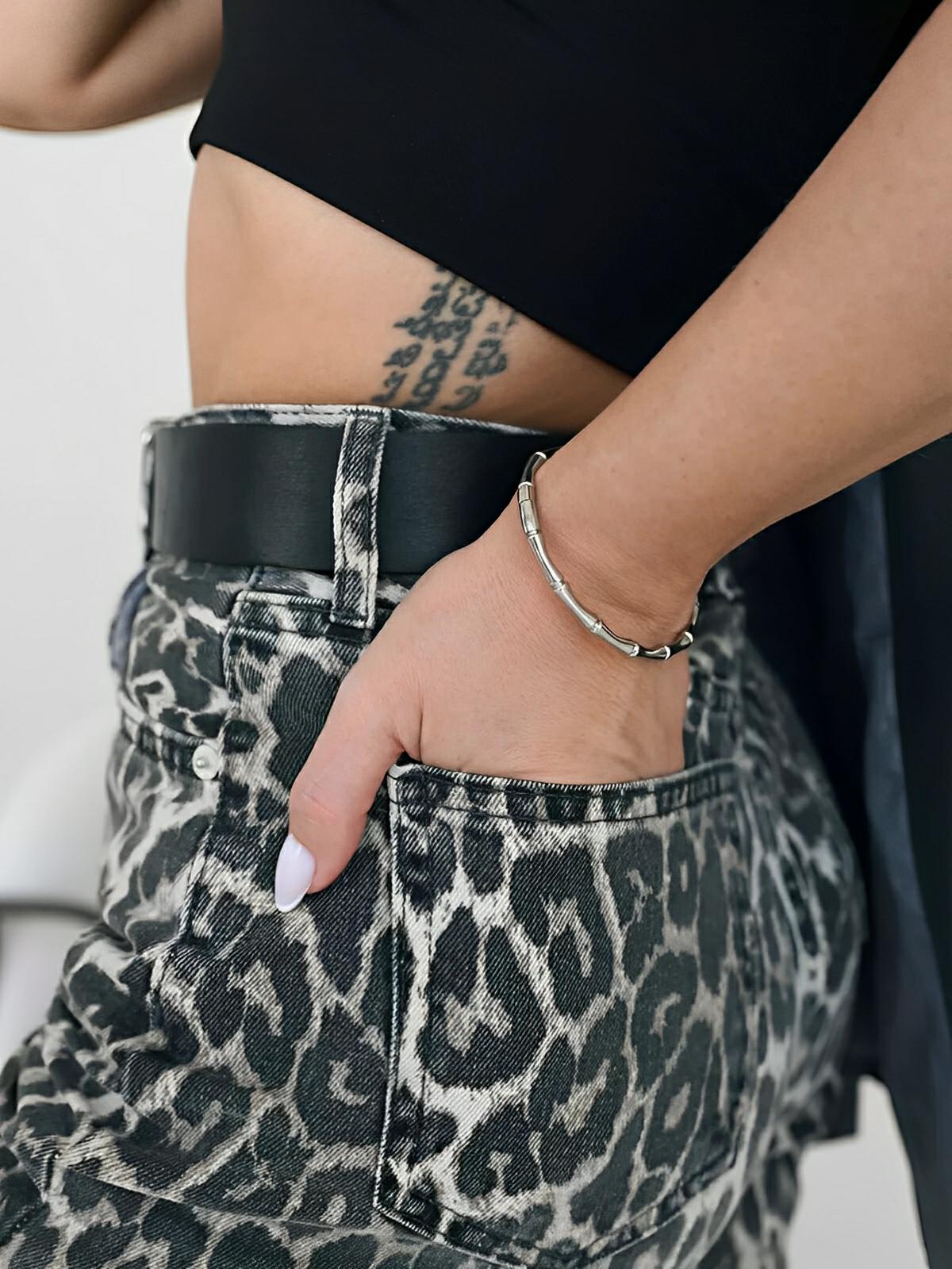 Bracelet bambou acier titane, bijou rigide femme, effet multilayer, style Old Money, cadeau chic, modèle Erica - Bracelet - Argent