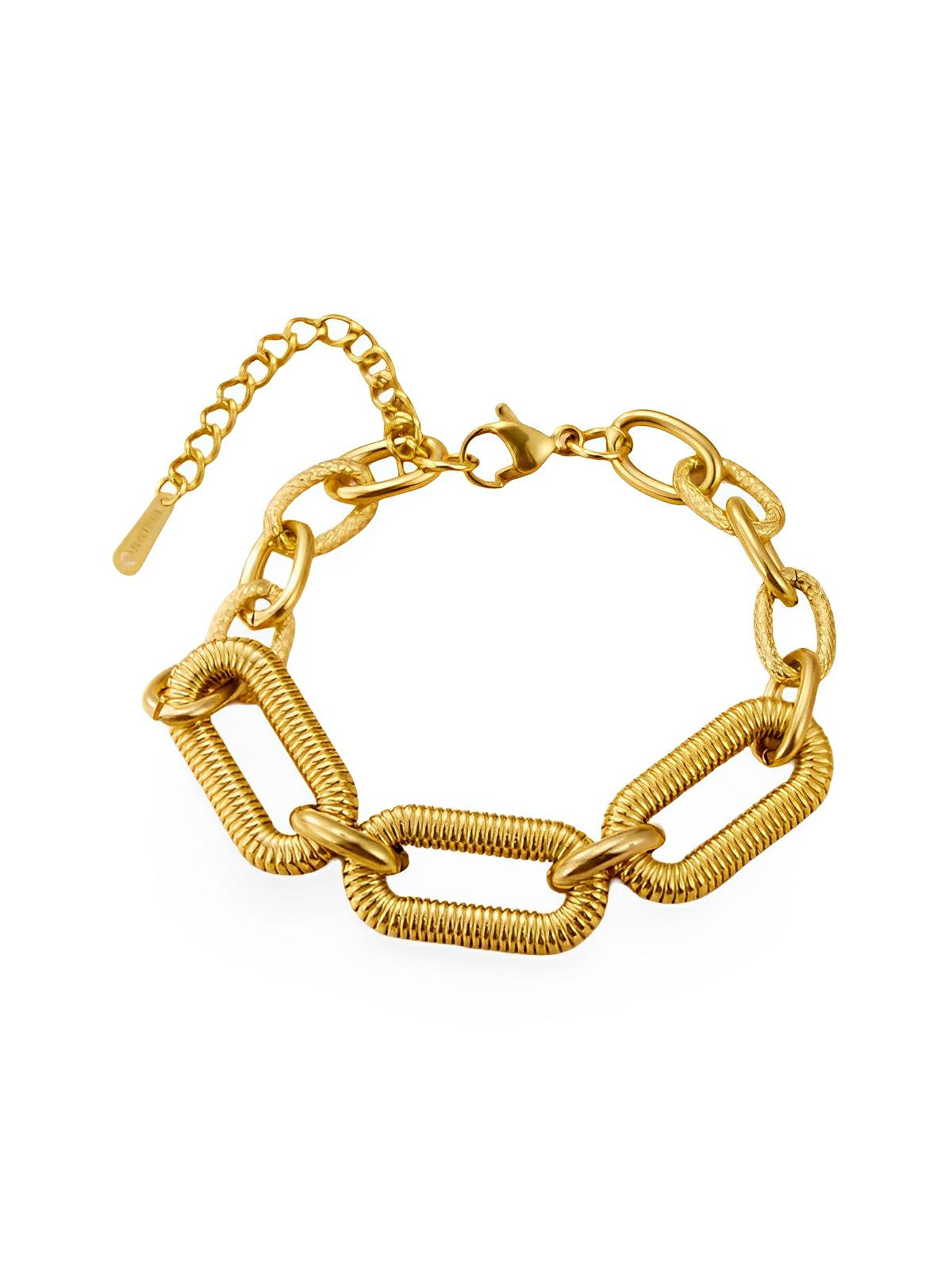 Bracelet chaîne cubaine, acier doré, fermoir mousqueton, style minimaliste, look oversize, modèle Celia - Bracelet - Or