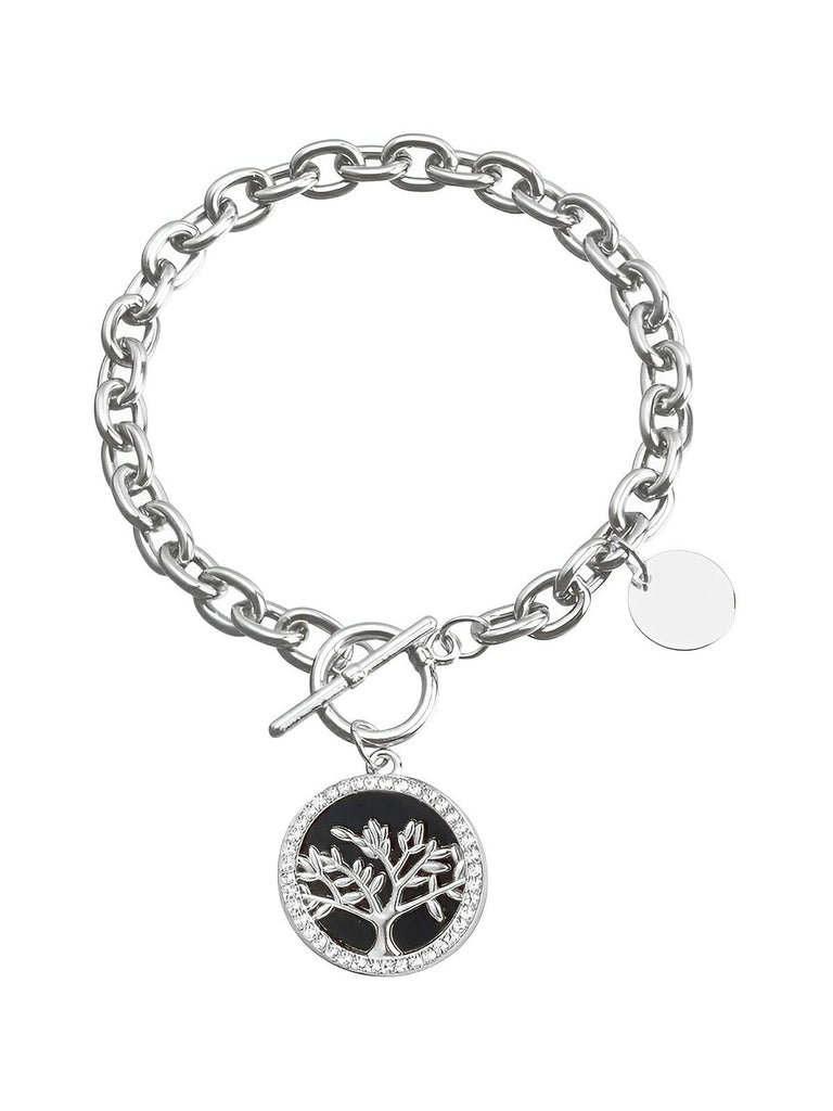 Bracelet chaîne dorée femme, bracelet gros maillons médaillon, bijou géométrique nacre, bracelet tendance ins, chaîne ronde féminine, modèle Prudence - Bracelet - Argent et noir