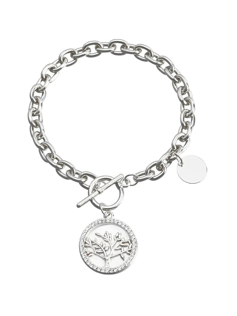 Bracelet chaîne dorée femme, bracelet gros maillons médaillon, bijou géométrique nacre, bracelet tendance ins, chaîne ronde féminine, modèle Prudence - Bracelet - Argent et blanc