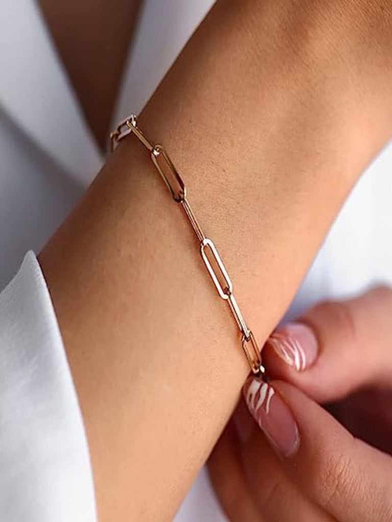 Bracelet chaîne femme, acier inoxydable, style vintage, plaqué or, fermoir mousqueton, modèle Laetitia - Bracelet - Or