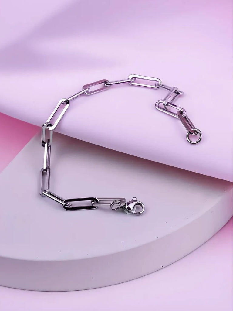 Bracelet chaîne femme, acier inoxydable, style vintage, plaqué or, fermoir mousqueton, modèle Laetitia - Bracelet - Argent