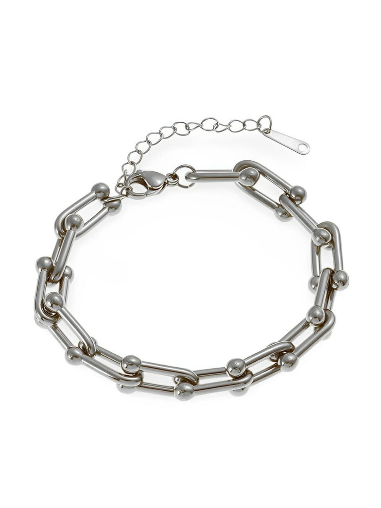 Bracelet chaîne fer à cheval, acier inoxydable, mousqueton ajustable, modèle Olivia - Bracelet - Argent