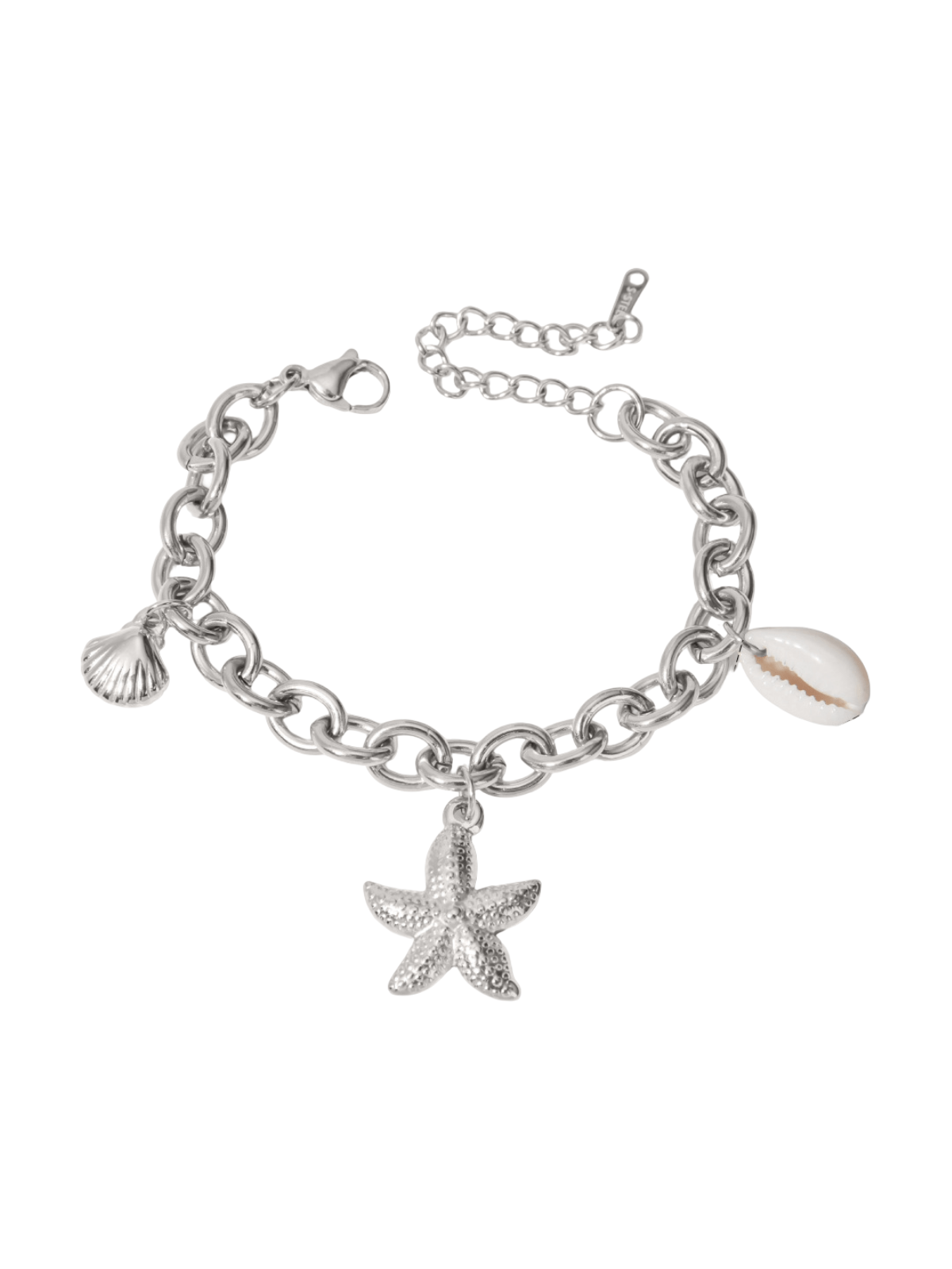 Bracelet chaîne marine, acier inoxydable, pendentif étoile de mer, coquillage naturel, style plage - Bracelet - Argent