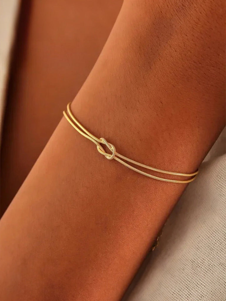 Bracelet chaîne serpent, nœud central, acier inoxydable, doré ou argenté, ajustable, modèle Link - Bracelet - Or