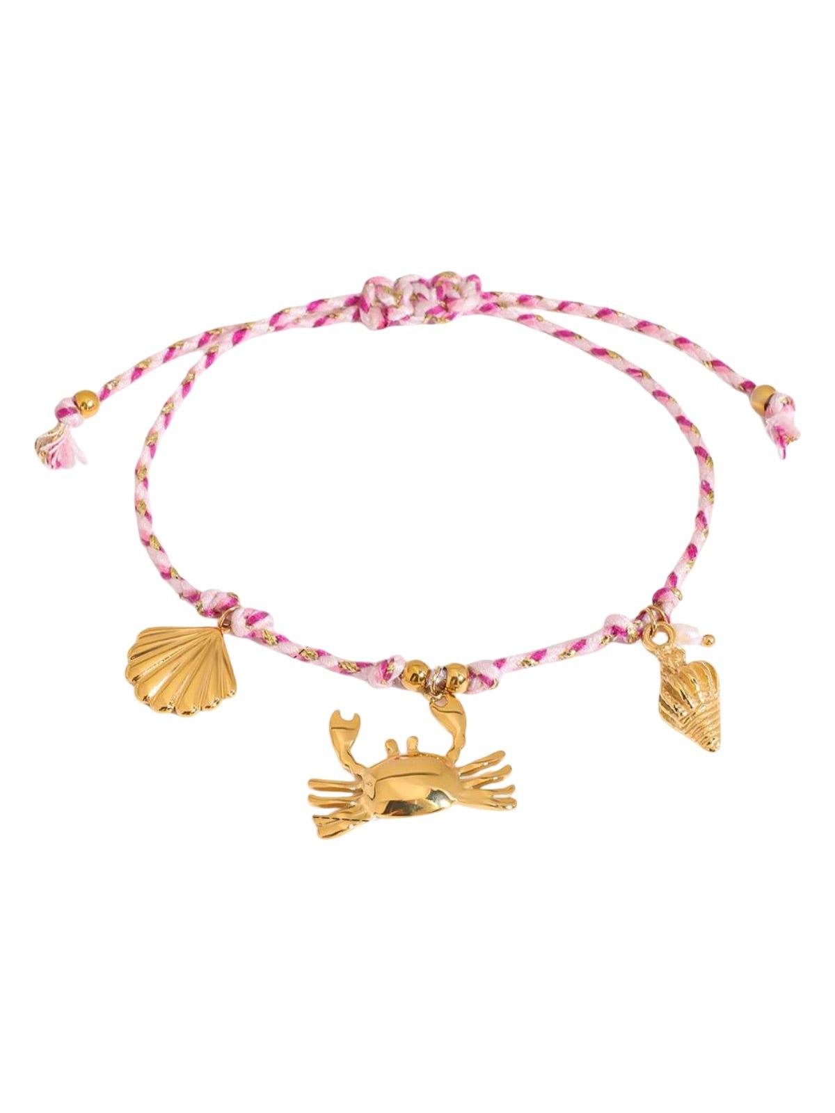 Bracelet cordon coloré, pendentif poisson, coquillage, crabe, ancre, été et plage, 18K doré, modèle Salomé - Bracelet - Style 1