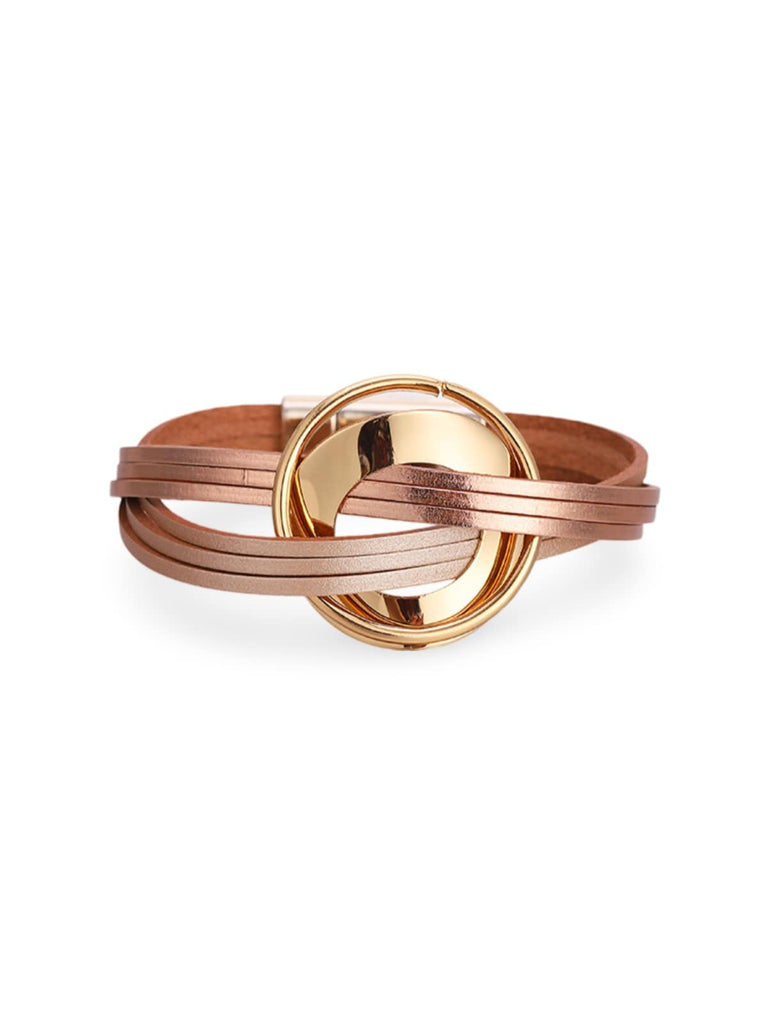 Bracelet cuir multirangs, magnétique, femme, style bohème, large, coloré, modèle Odylle - Bracelet - Rose