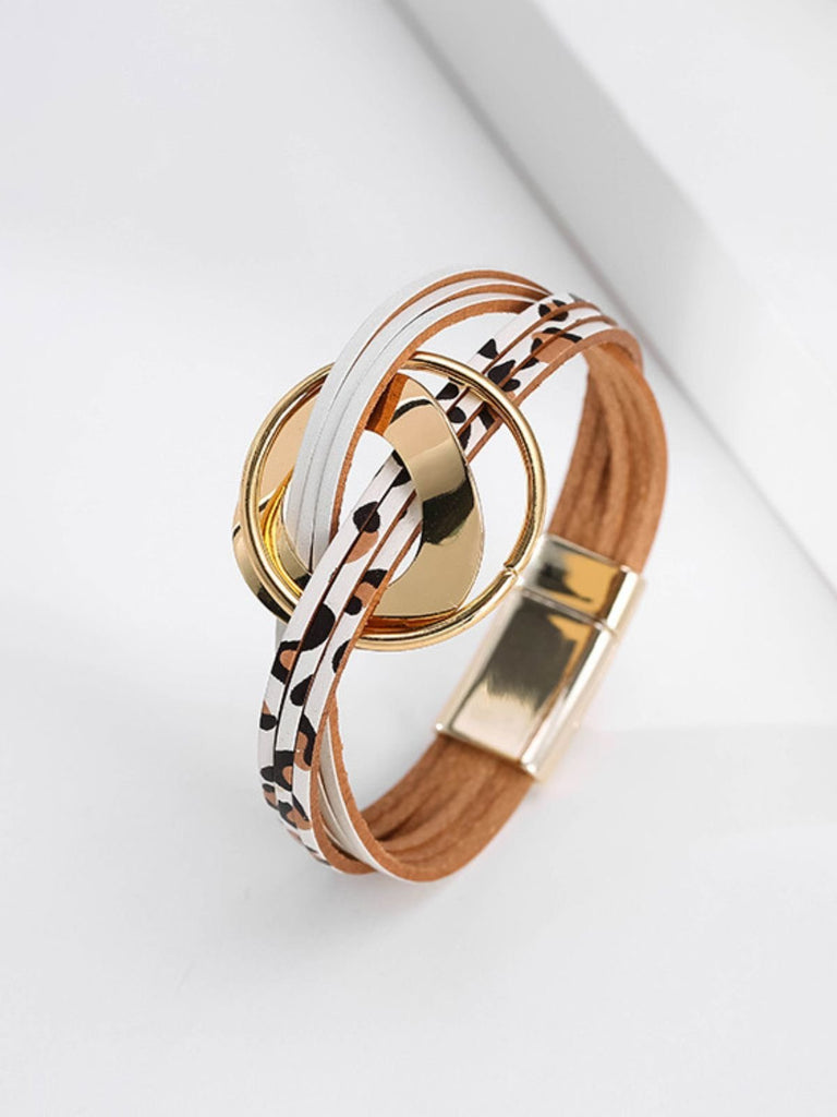 Bracelet cuir multirangs, magnétique, femme, style bohème, large, coloré, modèle Odylle - Bracelet - Leopard