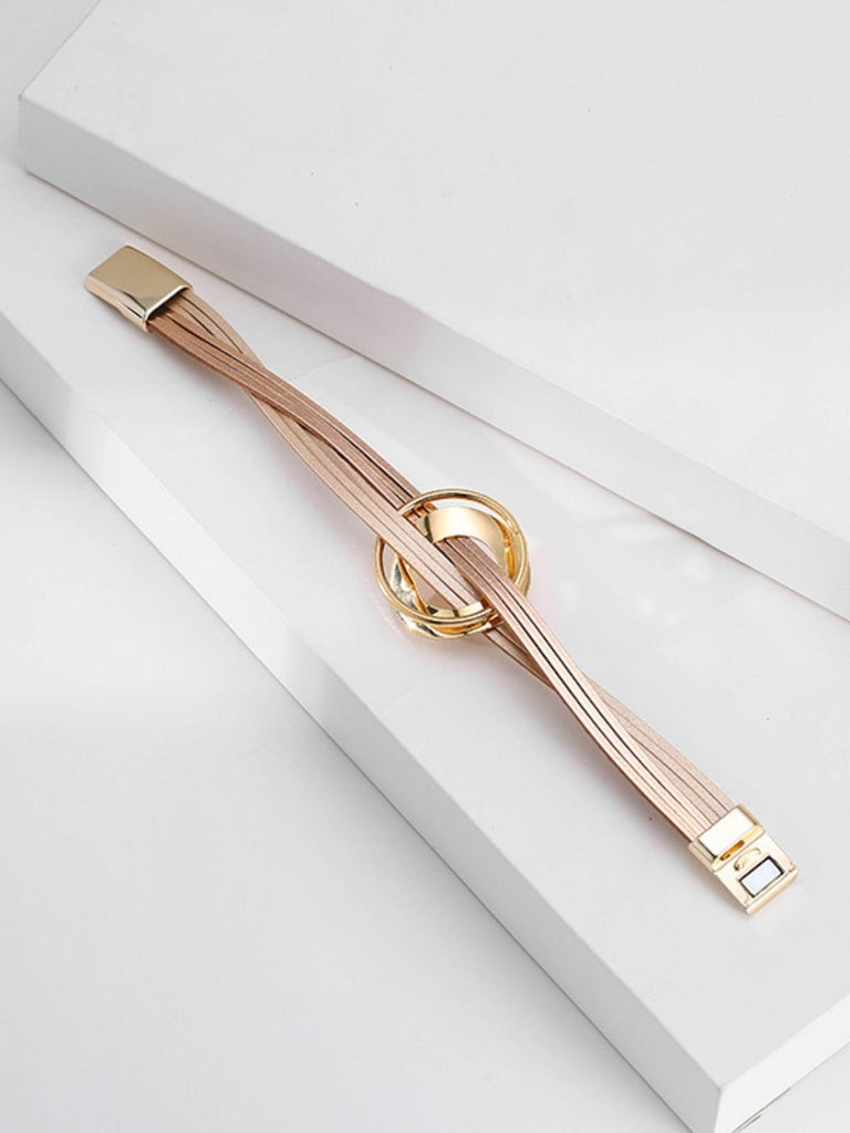 Bracelet cuir multirangs, magnétique, femme, style bohème, large, coloré, modèle Odylle - Bracelet - Rose & Blanc