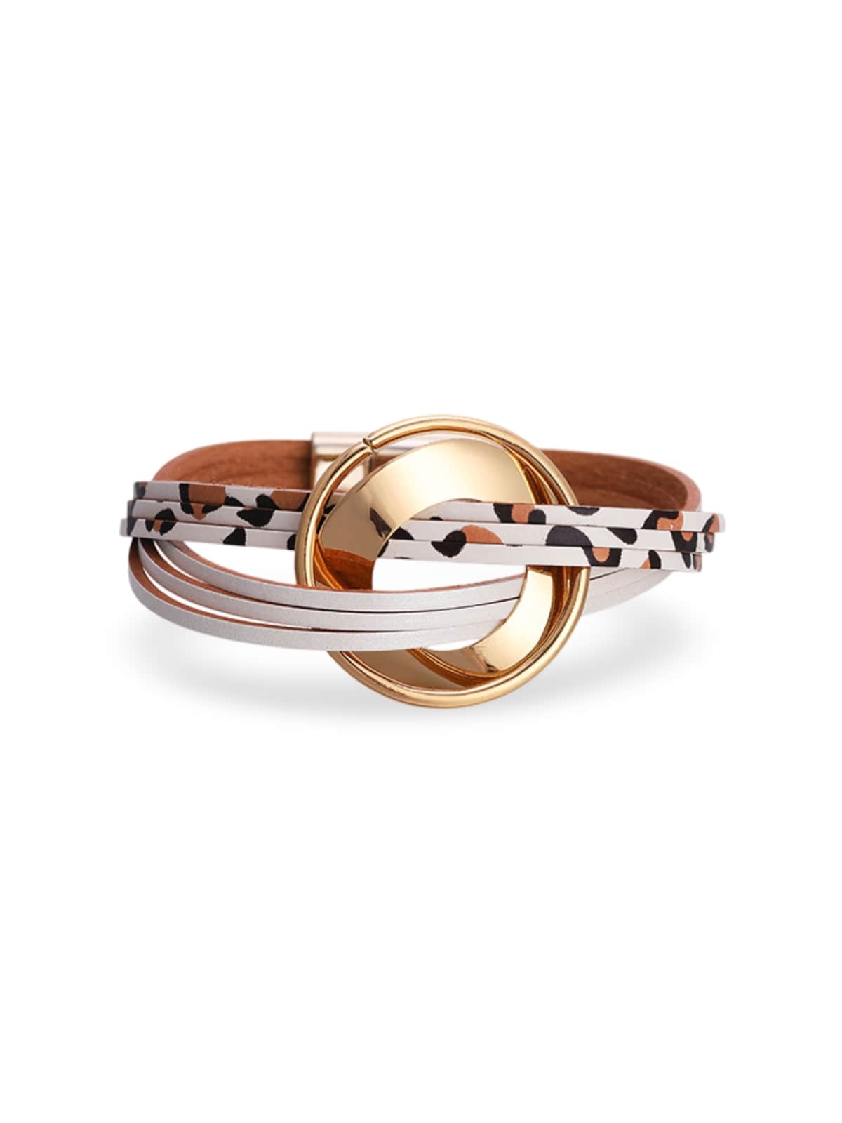 Bracelet cuir multirangs, magnétique, femme, style bohème, large, coloré, modèle Odylle - Bracelet - Leopard