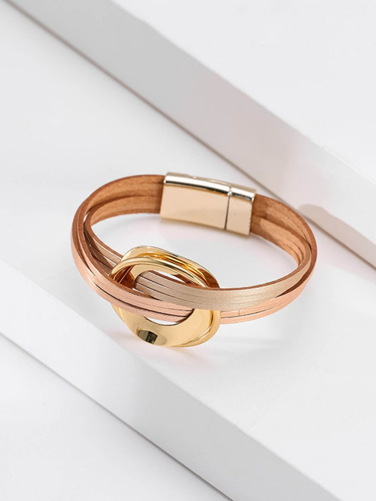 Bracelet cuir multirangs, magnétique, femme, style bohème, large, coloré, modèle Odylle - Bracelet - Rose