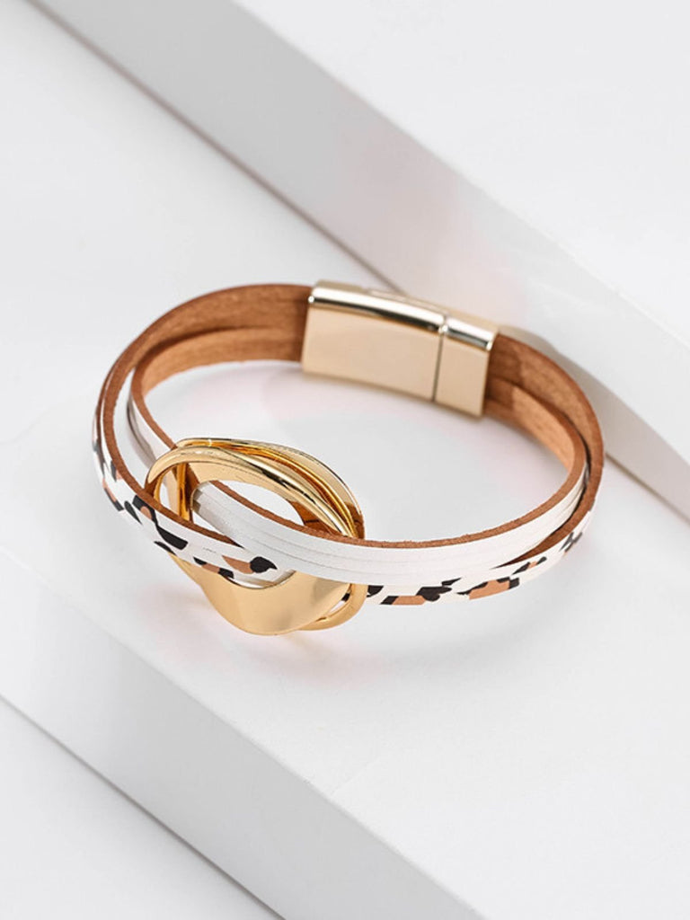 Bracelet cuir multirangs, magnétique, femme, style bohème, large, coloré, modèle Odylle - Bracelet - Leopard